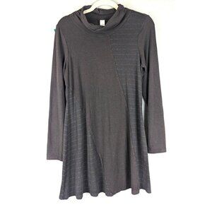 CHALET Dark Brown A Line Tunic Mini Dress Shirt Long Sleeve Boho Lagenlo…